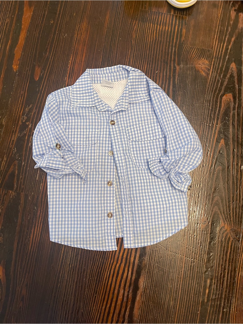Classic Light Blue Gingham Button-Down Fishing Shirt for Kids